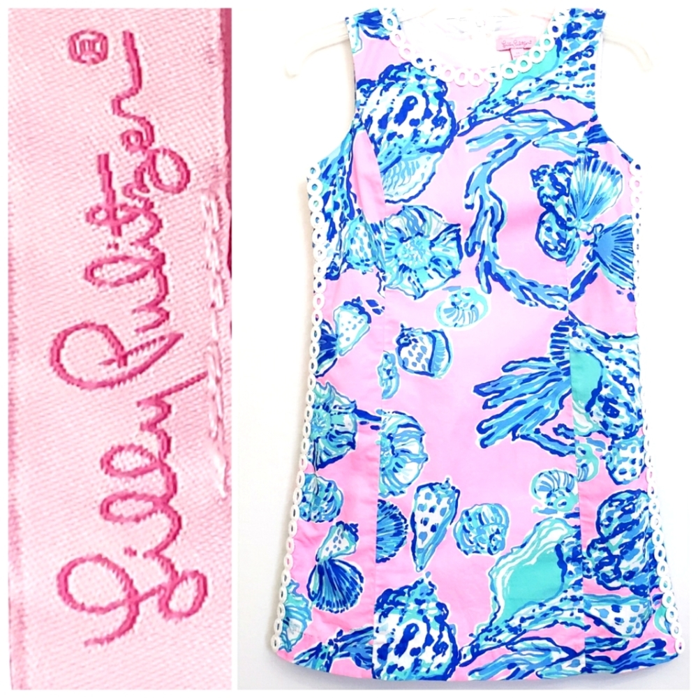 Lily Pulitzer Pink with Blue Aqua Seashells Sleeveless Dress